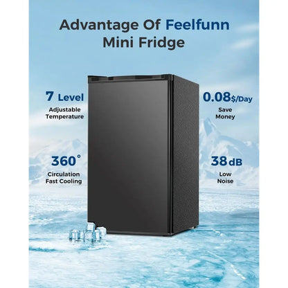 3.2 Cu.ft Single Door Compact Refrigerator, Adjustable Temp, Ideal for Small Spaces, Bedrooms, Apartments - Black
