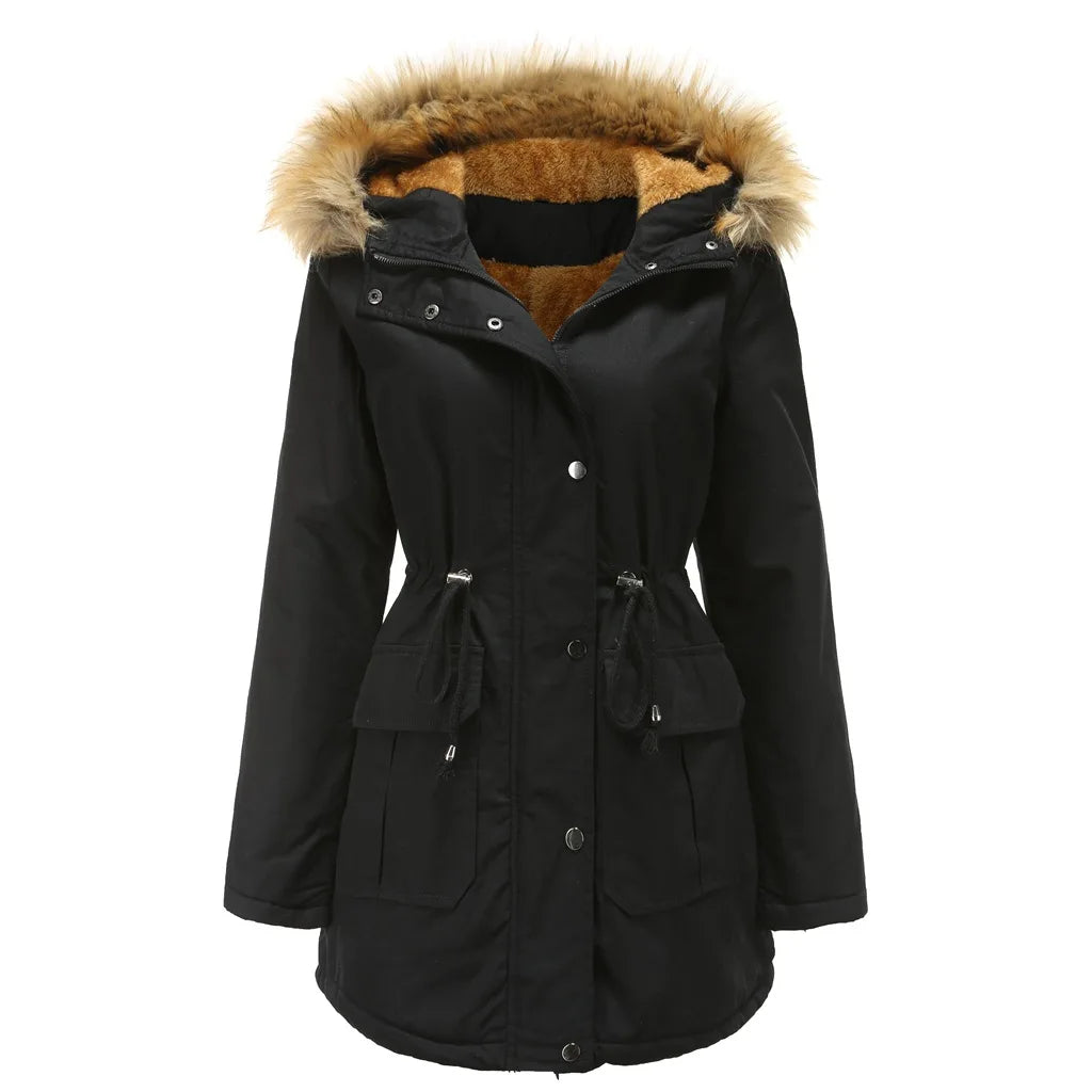 2026 Warm Winter Jacket Women's Fur Collar Coats Jackets for Lady Long Slim Fleece Parka Hoodies Parkas