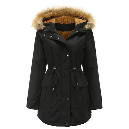 2026 Warm Winter Jacket Women's Fur Collar Coats Jackets for Lady Long Slim Fleece Parka Hoodies Parkas