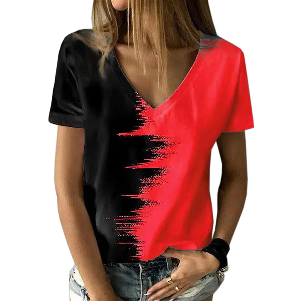 New women's V-neck T-shirt, black and white, suitable for document subscribers, 3D printing, vacation