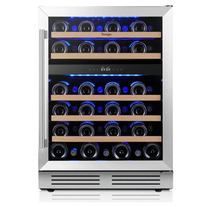 Yeego 52 Bottle Dual Zone Wine Cooler Refrigerator Built In Under Counter Wine Fridge with Compressor Cooling, Adjustable Temperature 40-65°F, Lockable Glass Door LED Light, ETL DOE Certified for Home Kitchen Bar