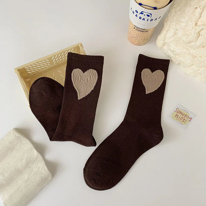 New Women Socks Cute Love With Heart Print Sock Cotton Harajuku Vintage Happy Female Dots Heart Kawaii Sox White Pink Crew Sock