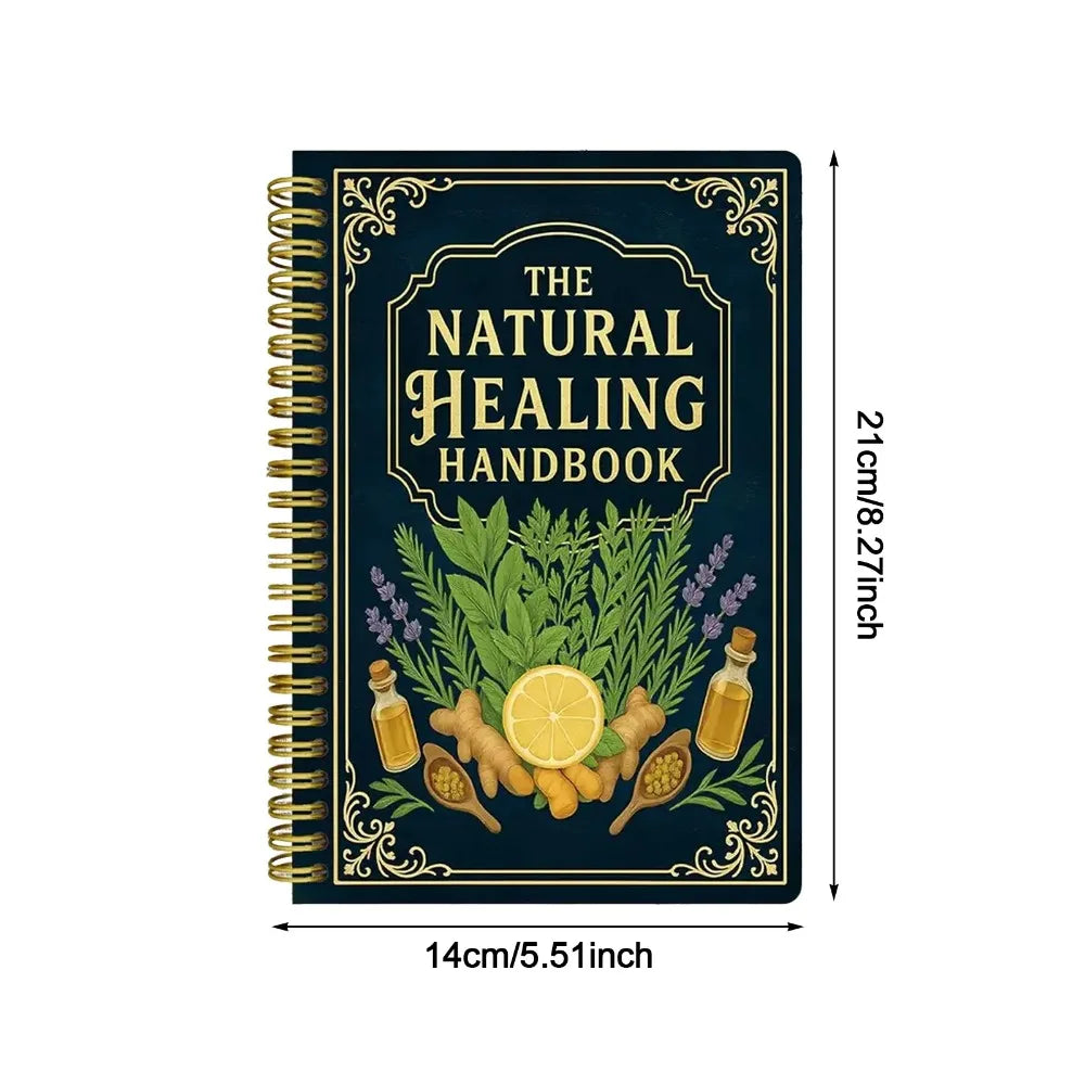 Gilded border plant healing deluxe coil book, herbal usage, daily soothing and practical manual for the body and mind