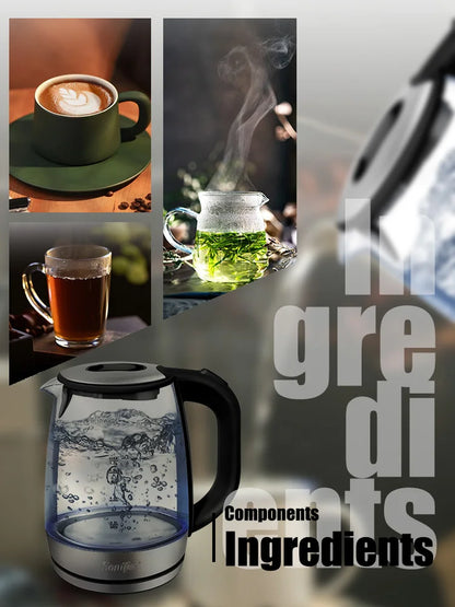 Sonifer 1.7L Glass Electric Kettle SF-2079, 2200W Fast Boil, Cordless, Blue LED Light, Auto Shut-Off, Dry Boil Protection