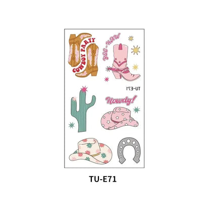 10 Sheets Western Cowgirl Theme Temporary Tattoos Cowboy Boot Hat Body Face Sticker Birthday Bachelorette Wedding Party Decor