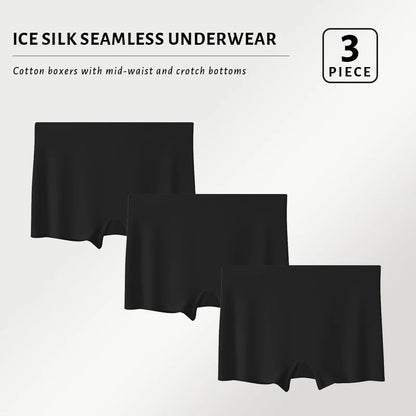 FallSweet 3PCS Seamless Ice Silk Boxers for Women Safety Panties Underwear Plus Size Underpants Soft Invisible Boyshorts M/L/XL