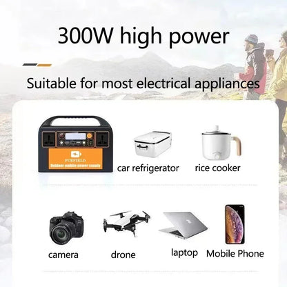 PURFIELD 220V 110V 300W Portable Power Station AC DC Outdoor 315WH Solar Generator 90000mAh/3.7V Battery Emergency Power Supply