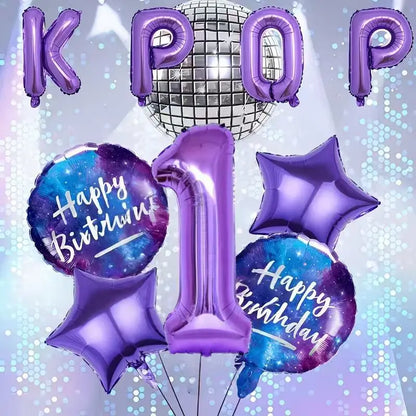 10Pcs/set Purple K-Pop Music Theme Birthday Balloons Decoration 0-9 Number Birthday Parties Photo Backdrops Perfect Social Gift