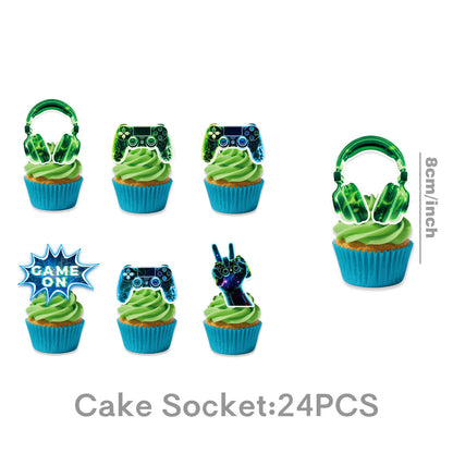 Happy Video Game Themed Birthday Party Decorations Set Tableware Plates Cups Cake Topper Gift Bags Banner Party Supplies Favors