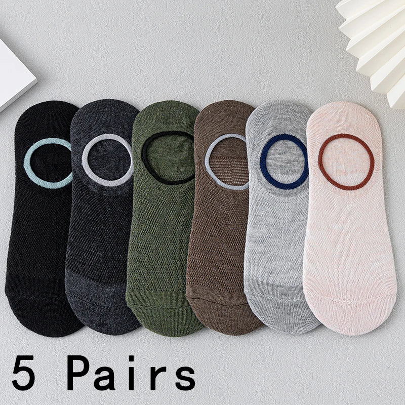 5pairs Men's Fashion Sports Socks, Striped Cotton Sweat Absorption Breathable Comfortable Ankle Socks