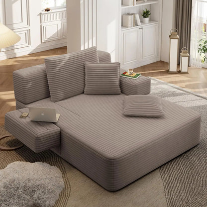2-in-1 Convertible Chaise Lounge Indoor, 60.2" Corduroy Upholstered Chaise Lounge Chair that Converts to Sleeper, Custom