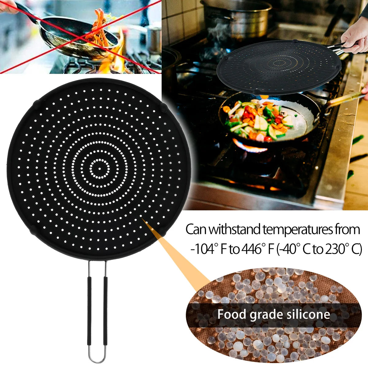 32cm Silicone Splatter Screen Frying Pan Cover Heat Insulation Splatter Screen Cooking Tool Oil Splash Guard Kitchen Accessories