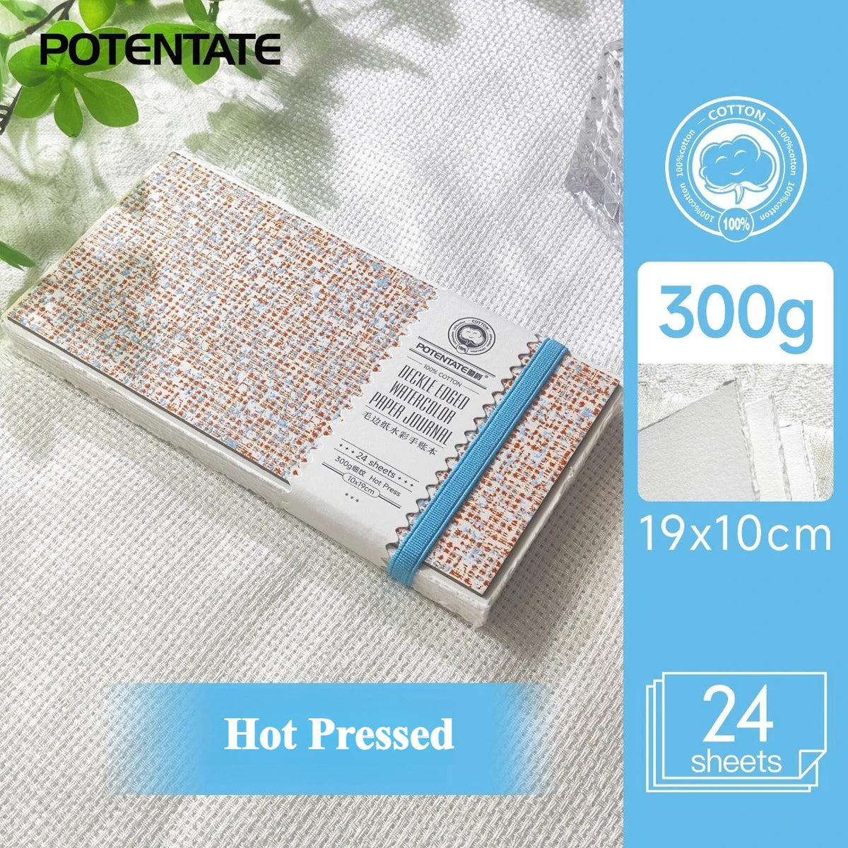 POTENTATE Cotton Fringed Watercolor Notebook 300g Hot/Cold Pressed Specific Watercolor Paper Drawing Book for Art Student