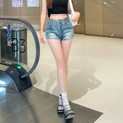 Retro Denim Pants Women's Spring Summer High Waist A-Line American Vintage Pants Slim Fit Shorts Jeans Women Sexy Casual Jorts