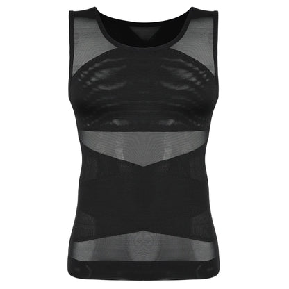 Mens Slimming Body Shaper Vest Gynecomastia Compression Shirts Tummy Control Sleeveless Undershirts Criss Cross Mesh Underwear
