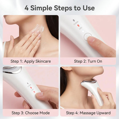 7 Colors LED Light Face Neck Beauty Device with Vibration Massage for Wrinkle Reduction Double Chin Neck Lifting