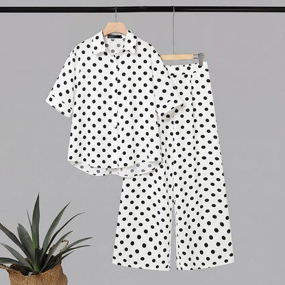 Elegant Women OL Work  Pants Sets ZANZEA Summer Lapel Neck Short Sleeve Shirt Trousers Suit Stylish Polka Dots Outfits 2 Pieces