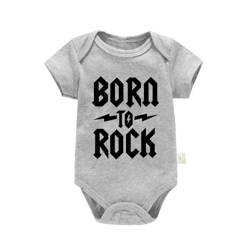 Born To Rock Newborn Baby Short Sleeve Cotton Baby Bodysuit Cute Baby Boy Clothes Jumpsuit Infant Outfit Baby Body Rock Onesie