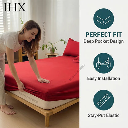 IHX Waterproof Mattress Covers Protector Bed Fitted Sheets with Elastic Band Single Double King Size 140/160/180x200 Custom Size