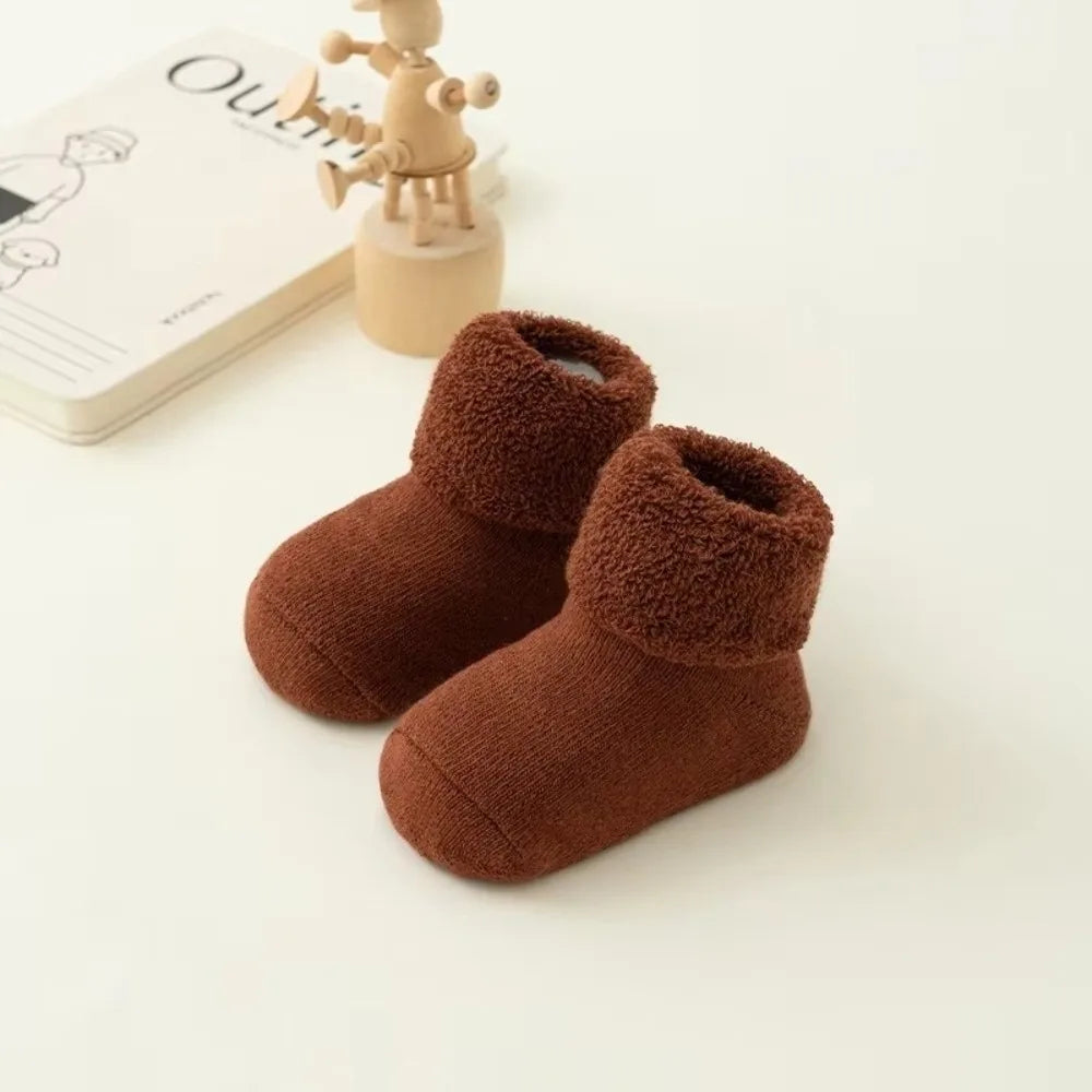 Fashion 0-3Year Kids Woolen Socks Looped Winter Thick Warm Snow Floor Socks Velvet Lining Newborn Footwear Toddler Baby Socks