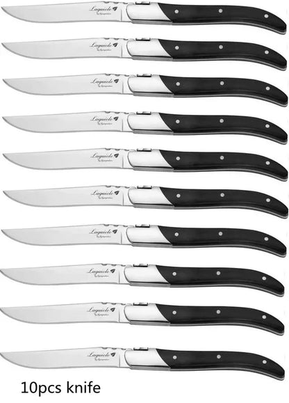 2-10pcs Laguiole Steak Knifes Dinner Knives Black Wood Handle Dinnerware Stainless Table Knife and Fork Wooden Tableware Cutlery