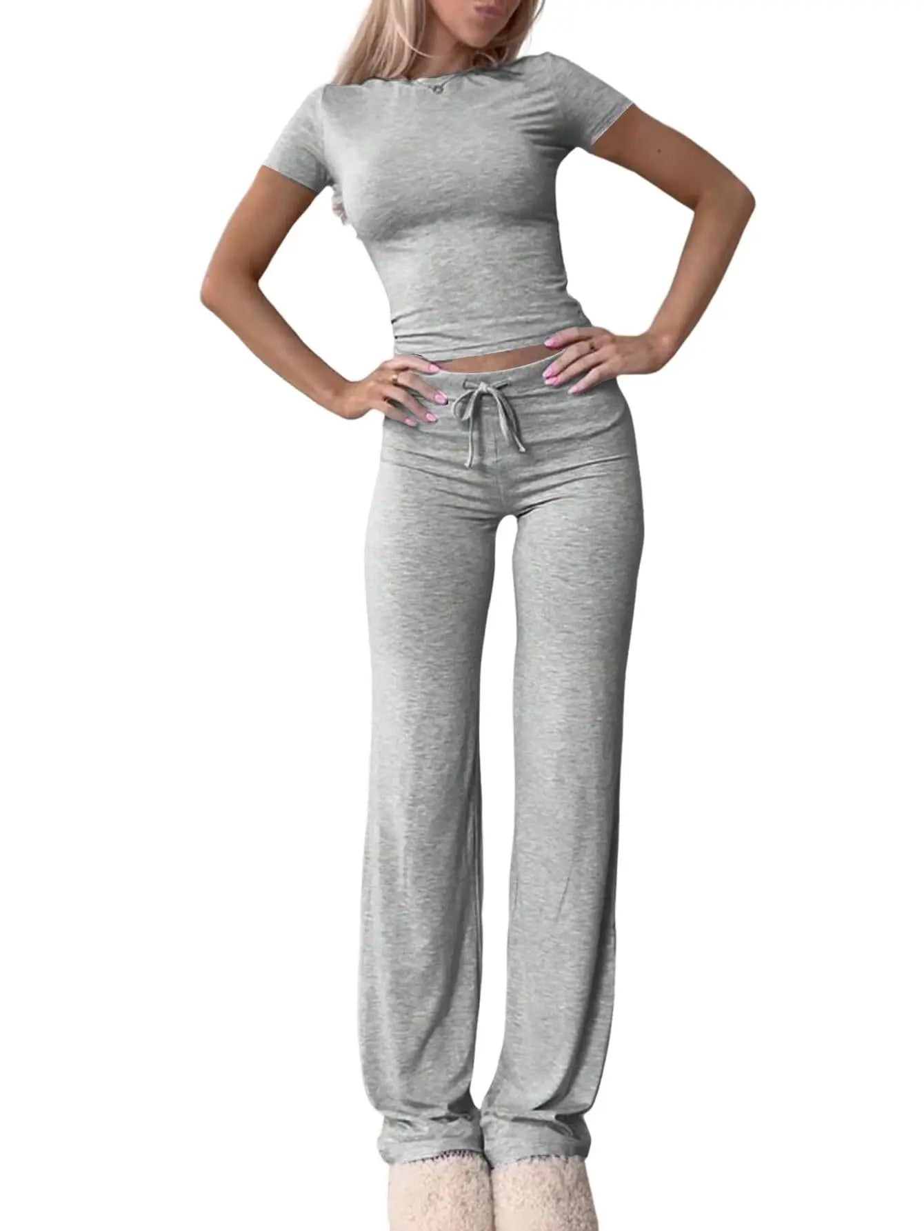 2 Pieces Women Sets 2025 New Fashion Casual Europe Short-Sleeved Tops+Long Pants Sportswear Yoga Wear Women's Clothing