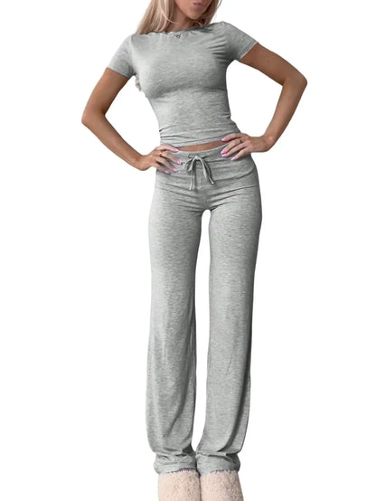 2 Pieces Women Sets 2025 New Fashion Casual Europe Short-Sleeved Tops+Long Pants Sportswear Yoga Wear Women's Clothing