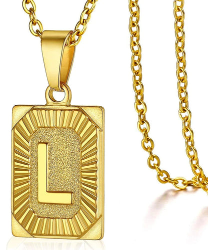 Initial Pendant Necklace for Women Simple Stainless Steel Cuba Link Charm Letter Square Necklace Men Jewelry Couple Gift