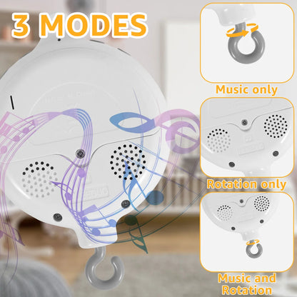 Baby Mobile Music Box Crib Mobile Musical Box with 3 Modes Baby Bedding Rotating Musical Box Battery Operated Cot Mobile Motor