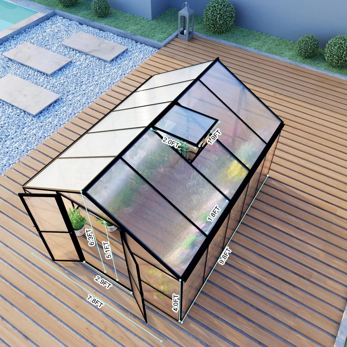 8X10 FT Greenhouses for Outdoors, Aluminum Large Polycarbonate Greenhouse, Quick Setup Walk in Green House with, Customized