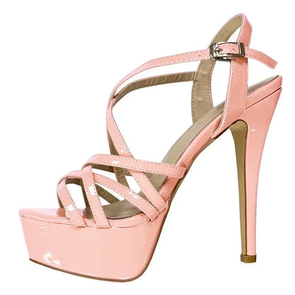 LOSLANDIFEN 2026 NEW 14CM Platform High Heels Sandals Sexy Ankle Strap Open Toe Gladiator Party Dress Women Shoes Plus Size 44