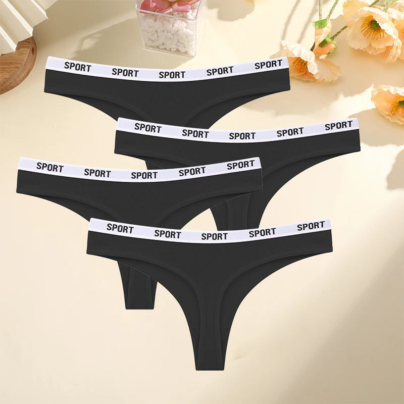 FINETOO 4PCS/Set Women Sexy Cotton Thongs For Women Sport Brand String Underwear Female Soft Coton Tangas Woman Thong Tanga
