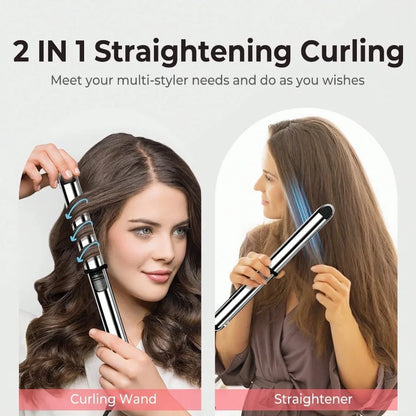 2-in-1 Straightener & Curler: 1-Inch Ceramic Ionic Flat Iron with Rapid Heating Technology; Anti-Frizz and Anti-Scald Design