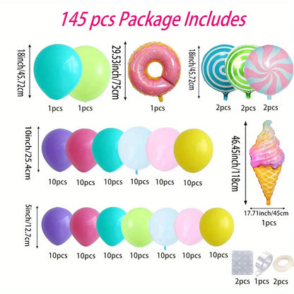 145 Rainbow Candy-Themed Balloon Set Summer Balloon Decorations Birthday Balloon Decorations Birthday Party Decorations