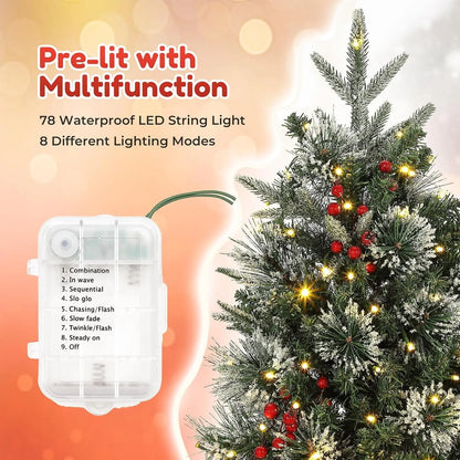 3‘ Artificial Christmas Tree Pre Lit Fiber Optic with 78 Warm White LED Lights 8 Mode Lighting Sleigh Ride Base USB Powered Battery Operated Tabletop Xmas Tree No Assembly