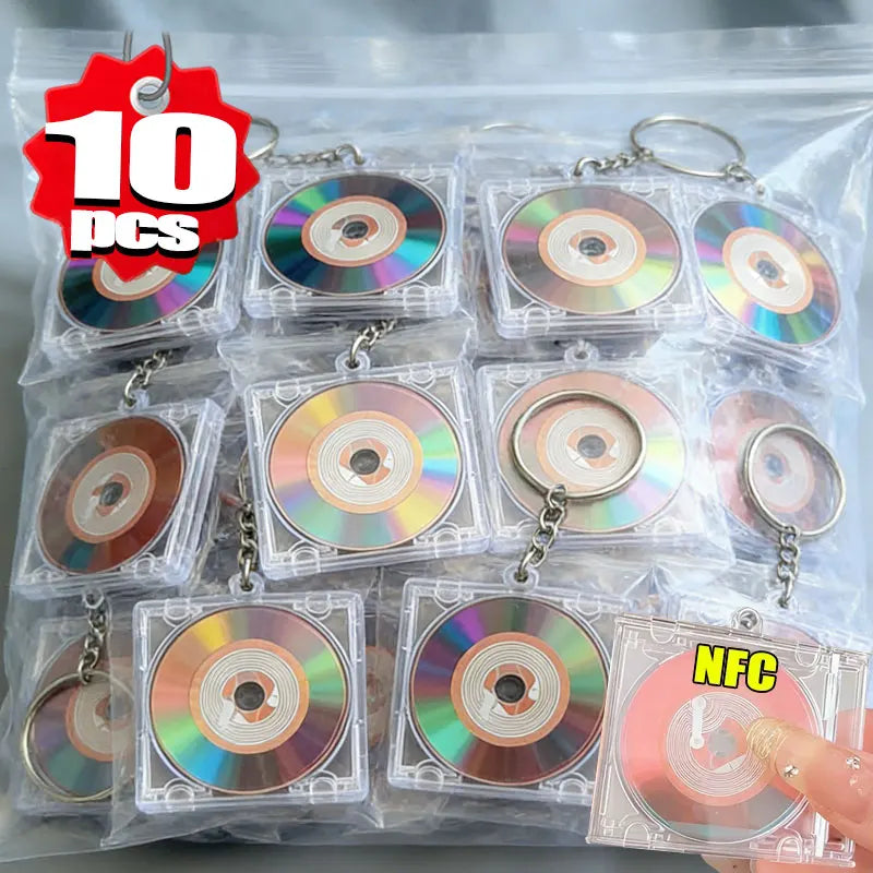 10pcs NFC Functional CD Disc Key Chain Mini CD Case Keychain Peripheral Commemorative Album Key Holder For DIY Backpack Pendant