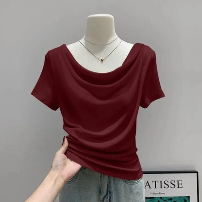 Summer Thin One Shoulder Short Sleeved T-shirt Feminine Temperament Summer Irregular Slim Fit Spicy Top Women Clothing
