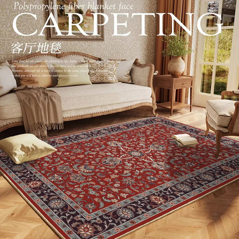 VIKAMA Retro Persian Living Room Carpet Non-slip and Easy-to-Clean Sofa Cushion Dining Room Bedroom Carpet Home Decoration