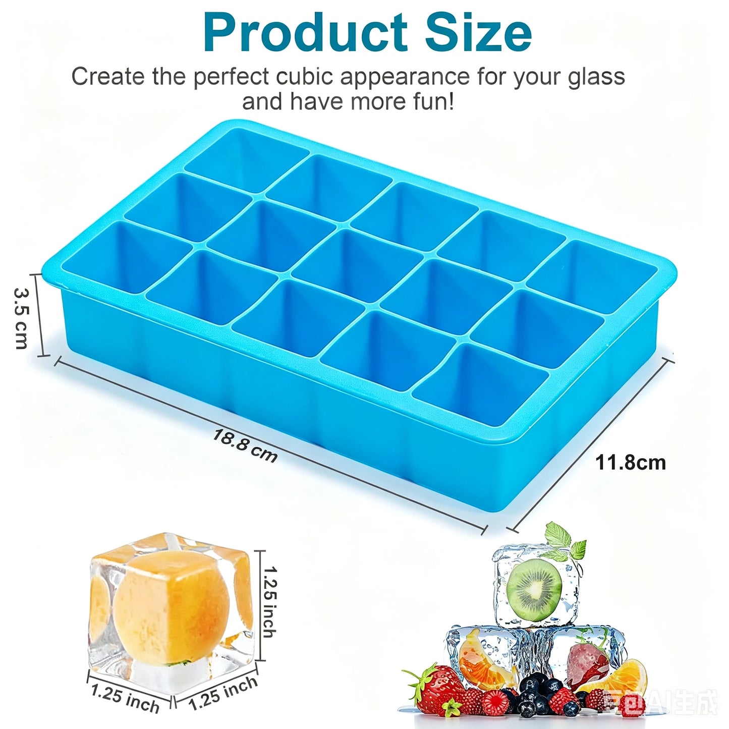 15 Grids Ice Cube Trays 100% Food Grade Silicone Ice Molds Easy Release Flexible Ice Cubes Mould with Lid for Whiskey Cocktail