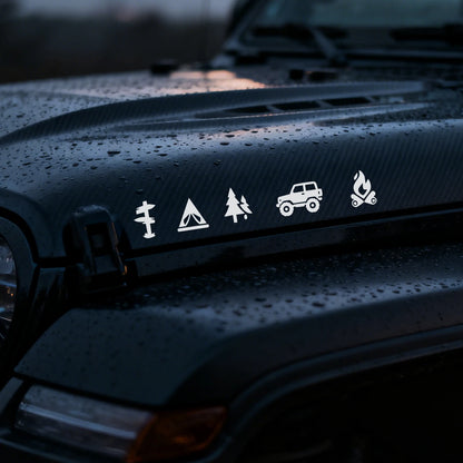 Camping Icons Outdoor Campfire Hiking Die Cut Vinyl Decal Sticker For Car Truck Motorcycle Window Bumper Wall Home Office Decor