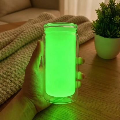 16oz Capacity Glow in The Dark Straw Cup Fluorescent Double Wall Luminous Coffee Cup Break-Resistant Splash Proof