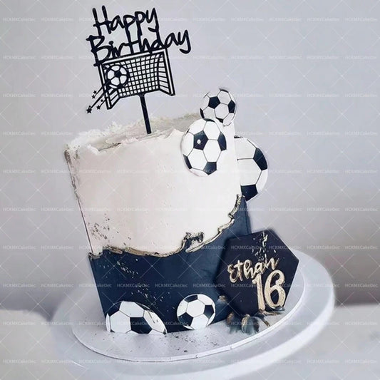 Soccer Themed Happy Birthday Cake Topper Set Acrylic Football Goal Soccer Ball Cake for Birthday Sports Party Decor Supplies