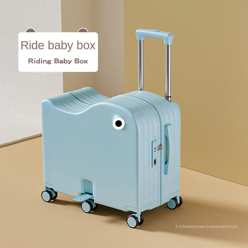Children's Luggage Can Sit Ride Suitcase Six Wheel Luggage Set Luggage with Cup Holder Travel Suitcase