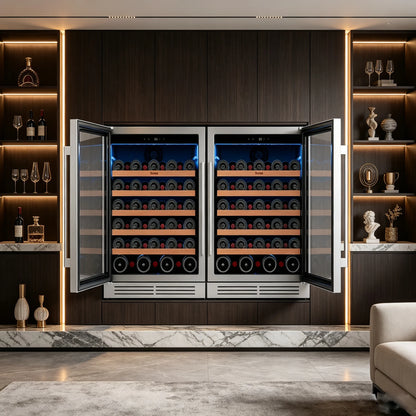 52 bottles wine cooler 5.12 Cu.ft compressor air cooling single temperature zone wine mini fridge With blue light ＆ door lock ＆ automatic defrosting