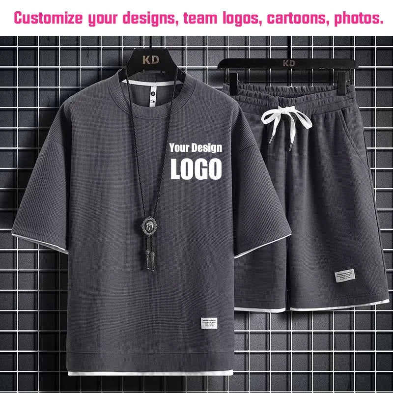 Personalized Custom Print Short Sleeve  T-Shirt Sport Shorts 2 Piece Sets Men's Summer Outfit Breathable and Quick-drying