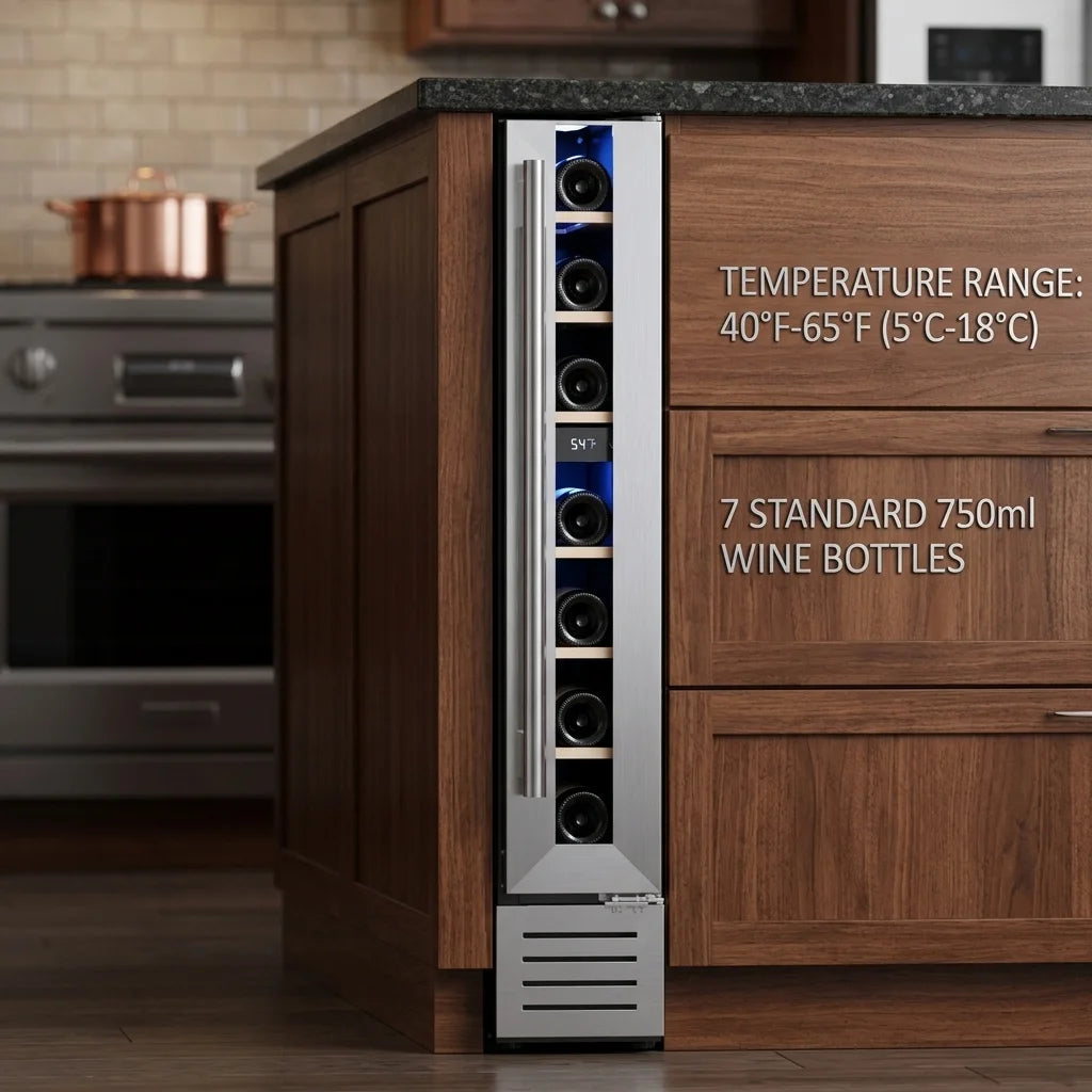 7 Bottle Mini Wine Cooler Refrigerator 5.7 Inch Freestanding Built-in Wine Fridge Constant Temperature R600a Small Wine Chiller Cabinet For Home Bar Kitchen