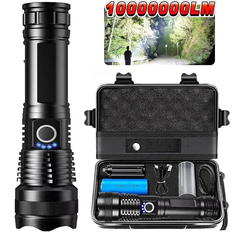 High Power Rechargeable LED Tactical Flashlight  Aluminum Alloy Telescopic Zoom Torch Lamp for Outdoor Camping Fishing