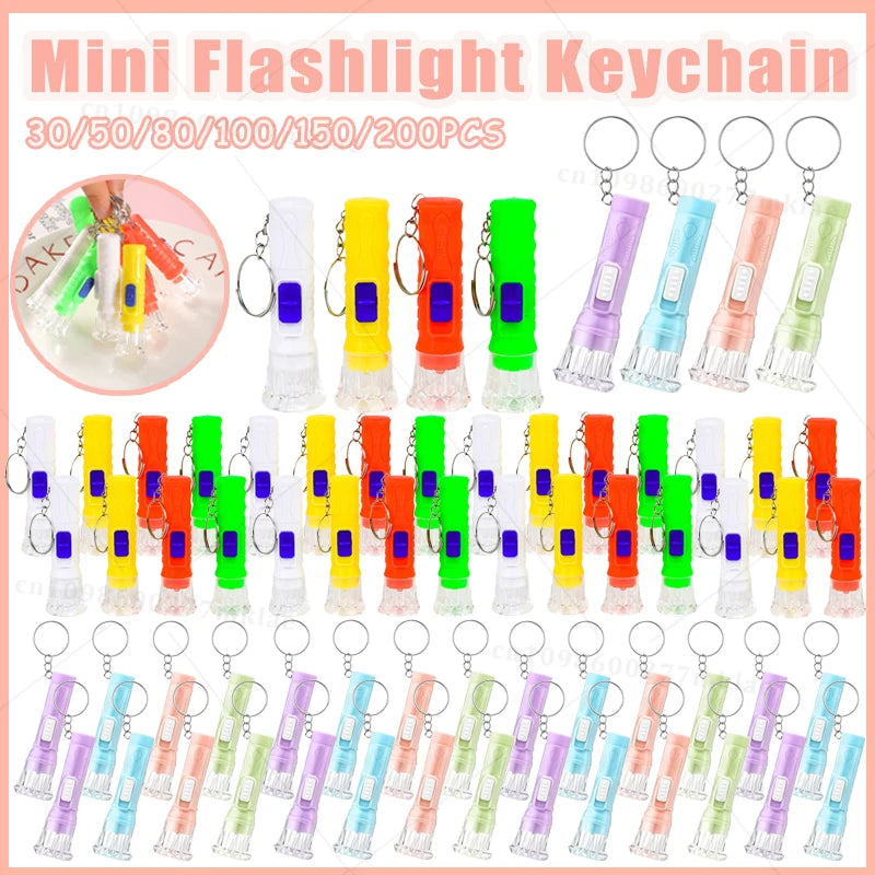 30-200Pcs Mini Flashlight Keychain Bulk LED Torch Flashlight Birthday Party Favor School Prizes Guest Souvenir Festival Gifts