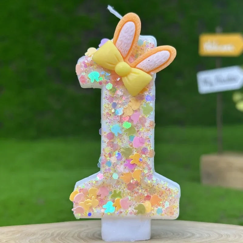 Digital Birthday Candles Cake Party Decoration Birthday Wax DIY Cute Ear Gift Bow Yellow Boy and Girl Number Cute