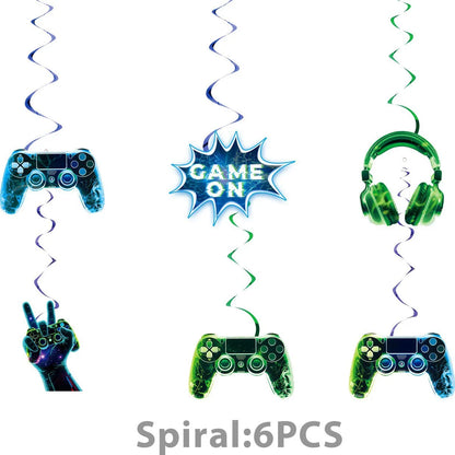 Happy Video Game Themed Birthday Party Decorations Set Tableware Plates Cups Cake Topper Gift Bags Banner Party Supplies Favors